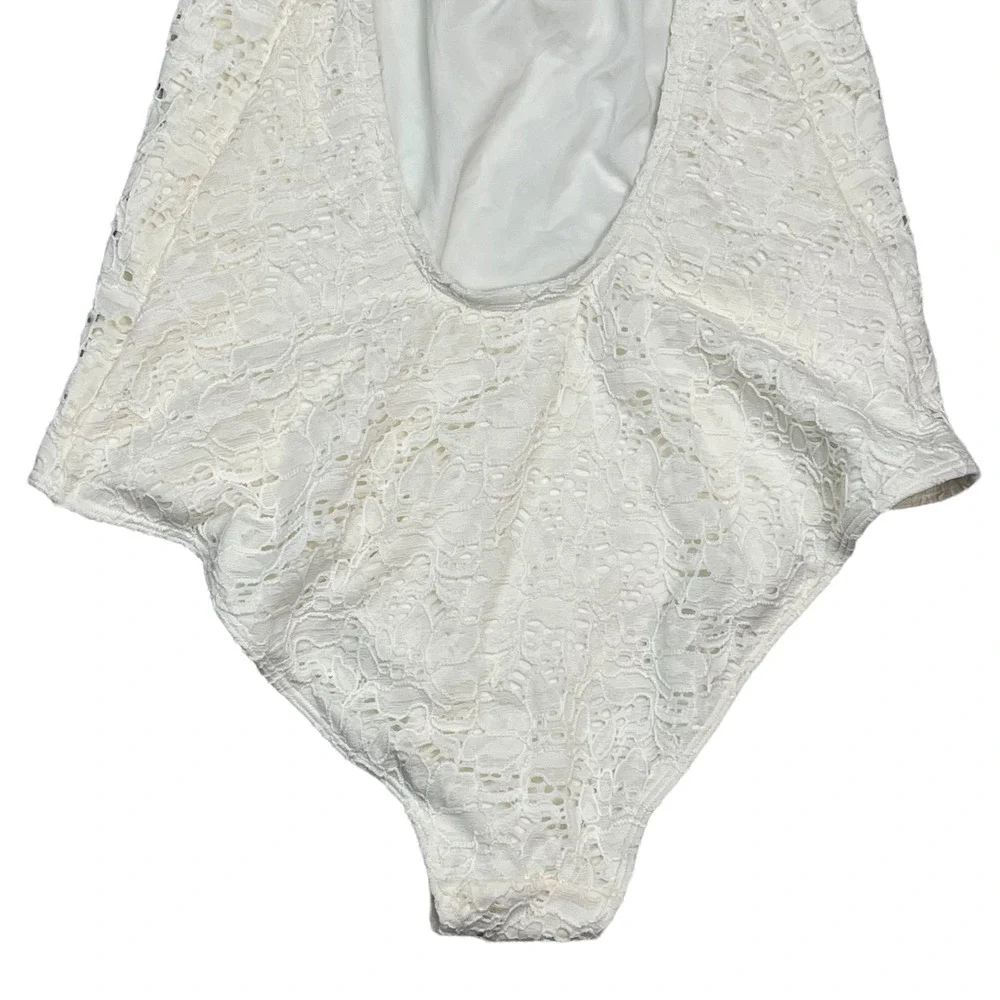 H&M Cream Lace Halter One Piece Swimsuit Size 12